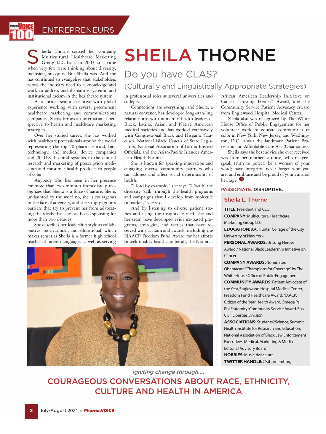 Pharma Voice 2021:Sheila Thorne (7/19/21)